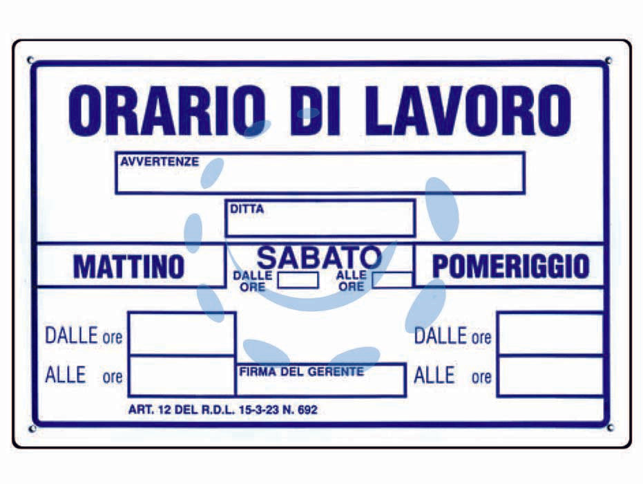 CARTELLO "ORARIO DI LAVORO"