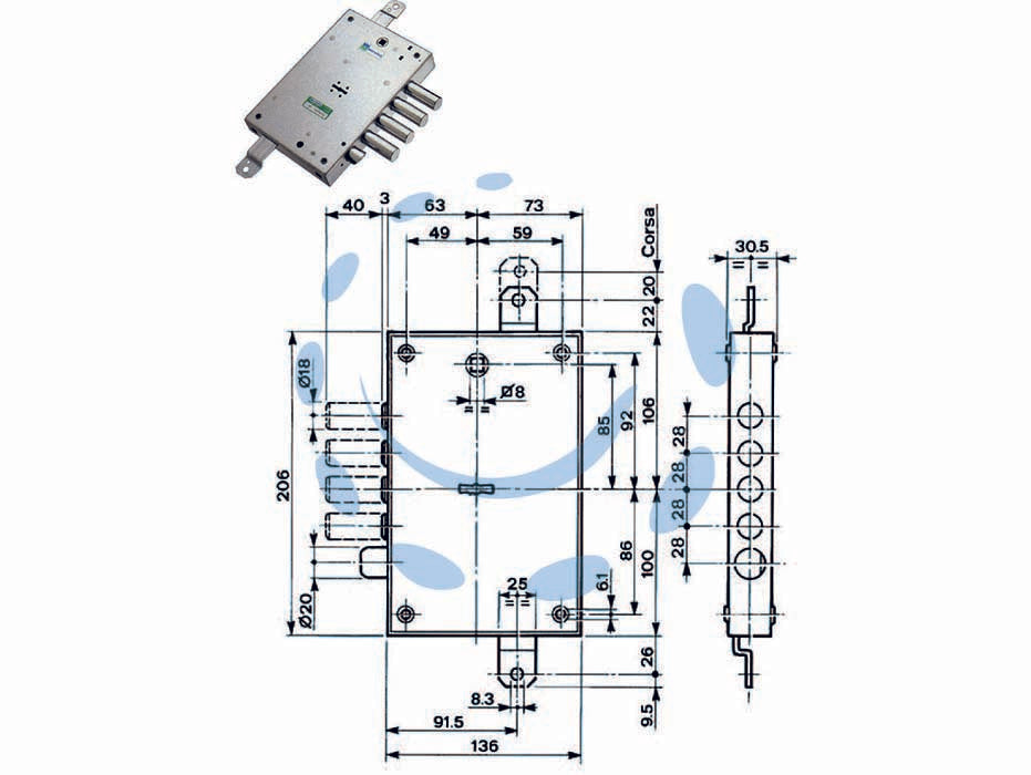 SERRATURA TRIPLICE APPLICARE CON SCROCCO DM BLINDATE 52571/28