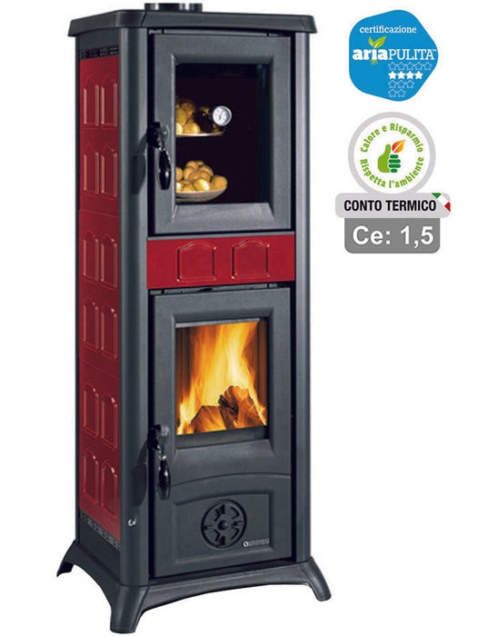 STUFA A LEGNA GEMMA 5.0 FORNO 7,3 KW ELEGANCE BORDEAUX (CONTO TERMICO)