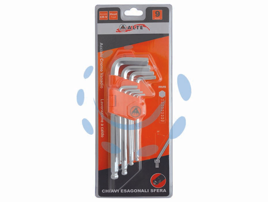 CHIAVI MASCHIO ESAGONALI BALL POINT TIPO MEDIO CROMO VANADIO SR. 9 PZ.