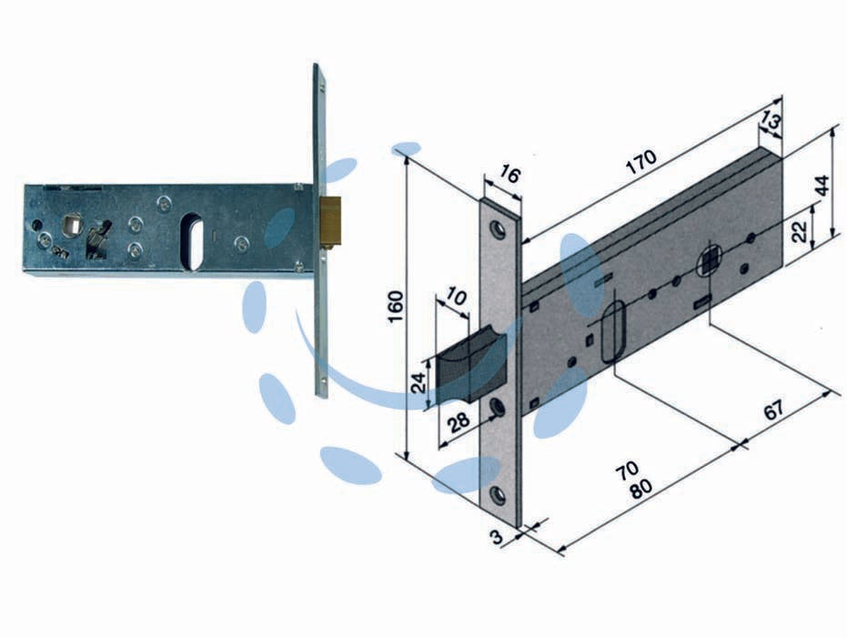 MORTICE LOCK FOR DEADBOLT AND LATCHBATCH BANDS MM.44 H 130