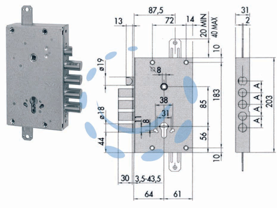 SERRATURA TRIPLICE APPLICARE CON SCROCCO CIL. EUROPEO BLINDATE 56515