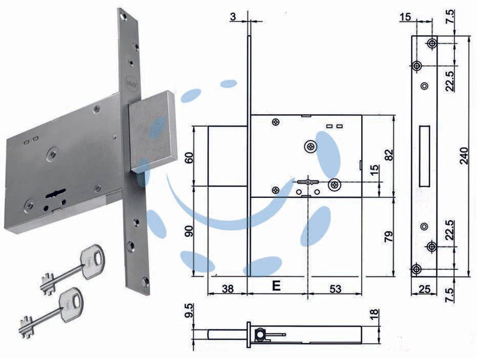 DOUBLE BIT MORTICE LOCK WITH BOLT ONLY 8TD100