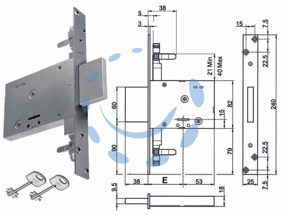 TRIPLE DOUBLE BIT MORTICE LOCK WITH DEADBOLT ONLY 8TD101