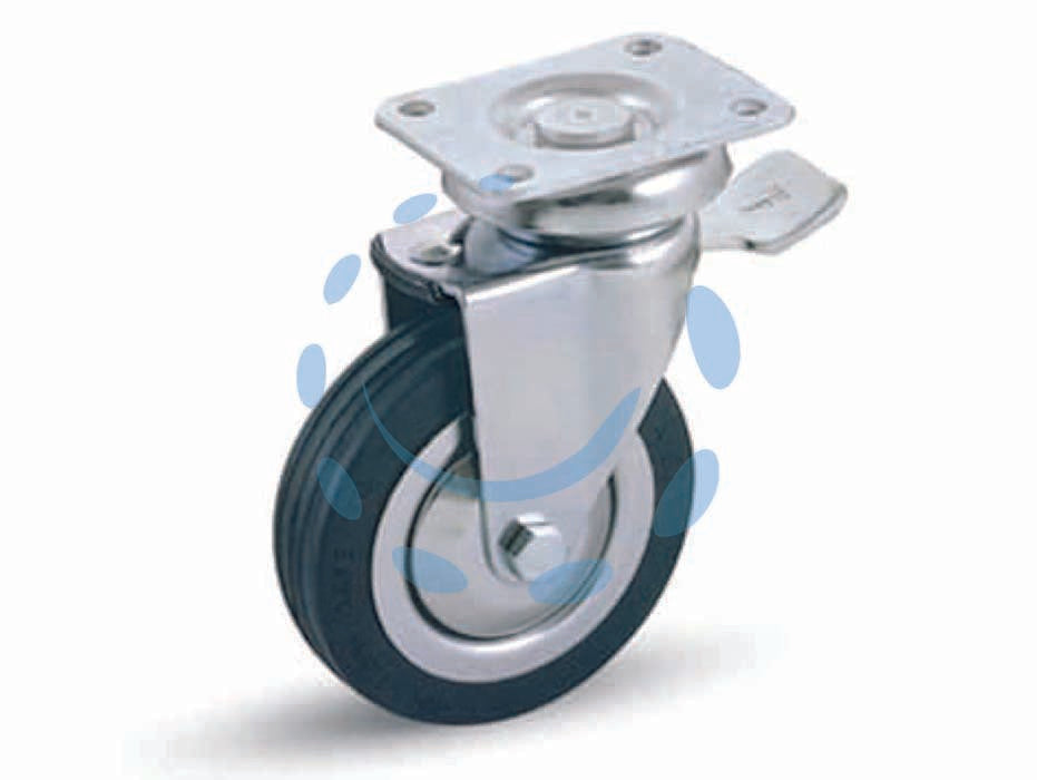 RUBBER FORK WHEELS WITH SWIVEL PLATE AND "155BIS" BRAKE