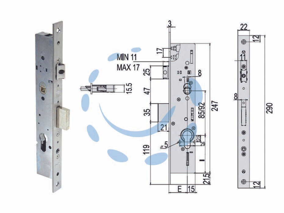 SERRATURA TRIPLICE INFILARE MONTANTI CON QUADRO E SCR. MULTITOP 49225