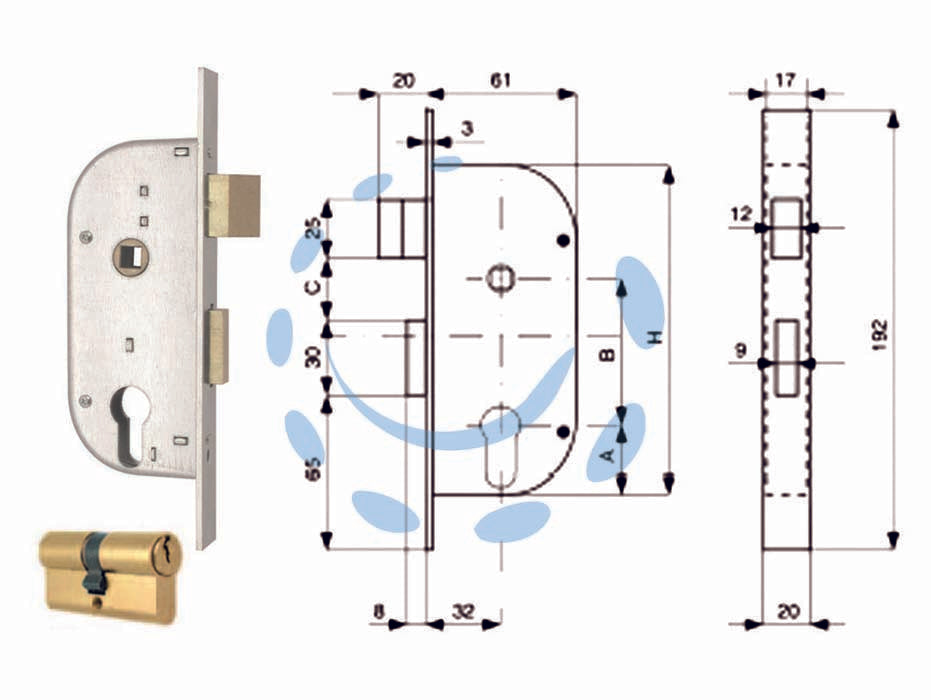 SERRATURA INFIL. CANCELLI 2 MAND. E SCR. SEP. + QUADRO CIL. SAG. 148