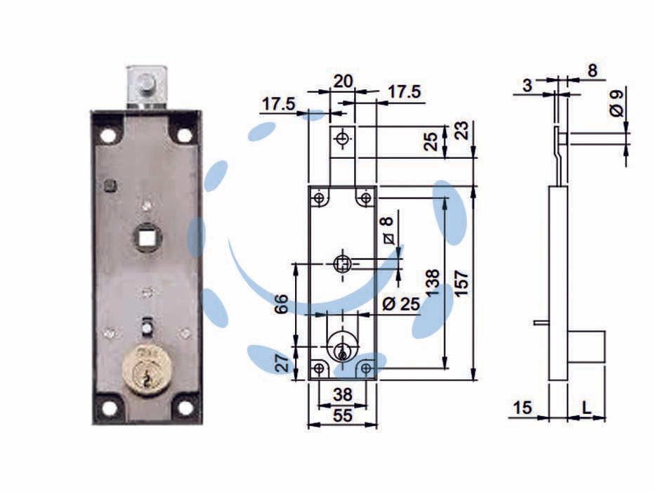 SERRATURA PER SERRANDE BASCULANTI CILNDRO FISSO QUADRO MANIGLIA 643