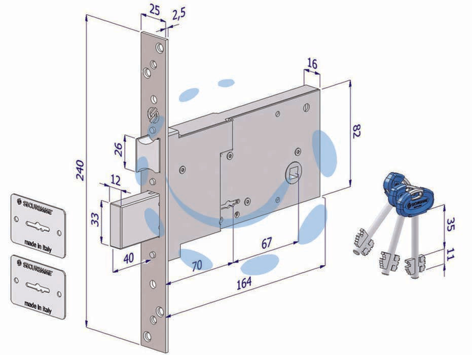 MORTICE LOCK FOR DOUBLE BIT BANDS MM.82 H 2010