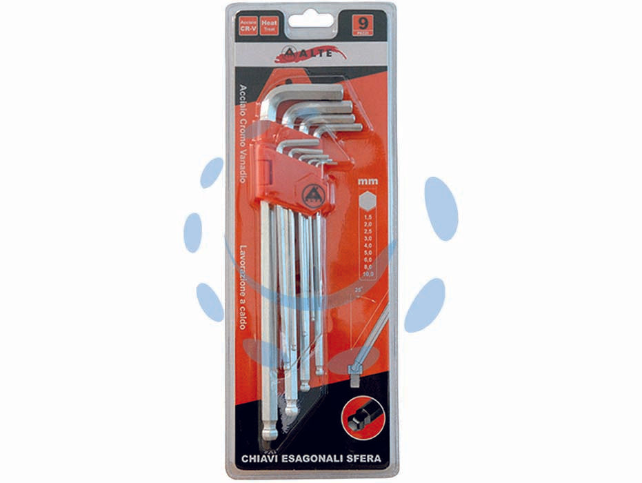 CHIAVI MASCHIO ESAGONALI BALL POINT TIPO LUNGO CROMO VANADIO SR. 9 PZ.