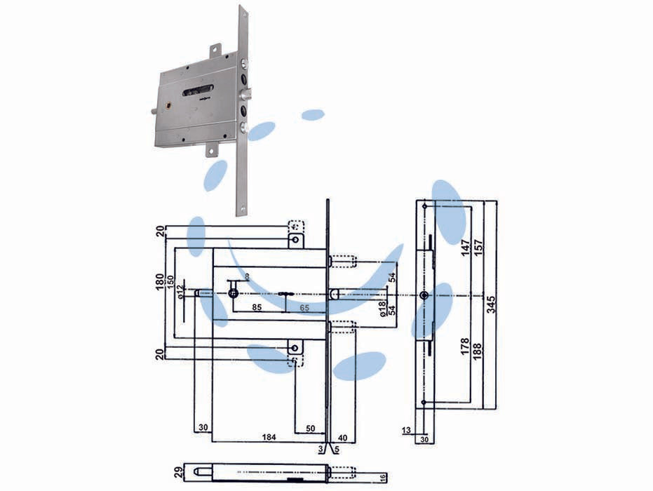 TRIPLE MORTICE LOCK FOR DOUBLE BIT ARMORED DOORS 133Y5