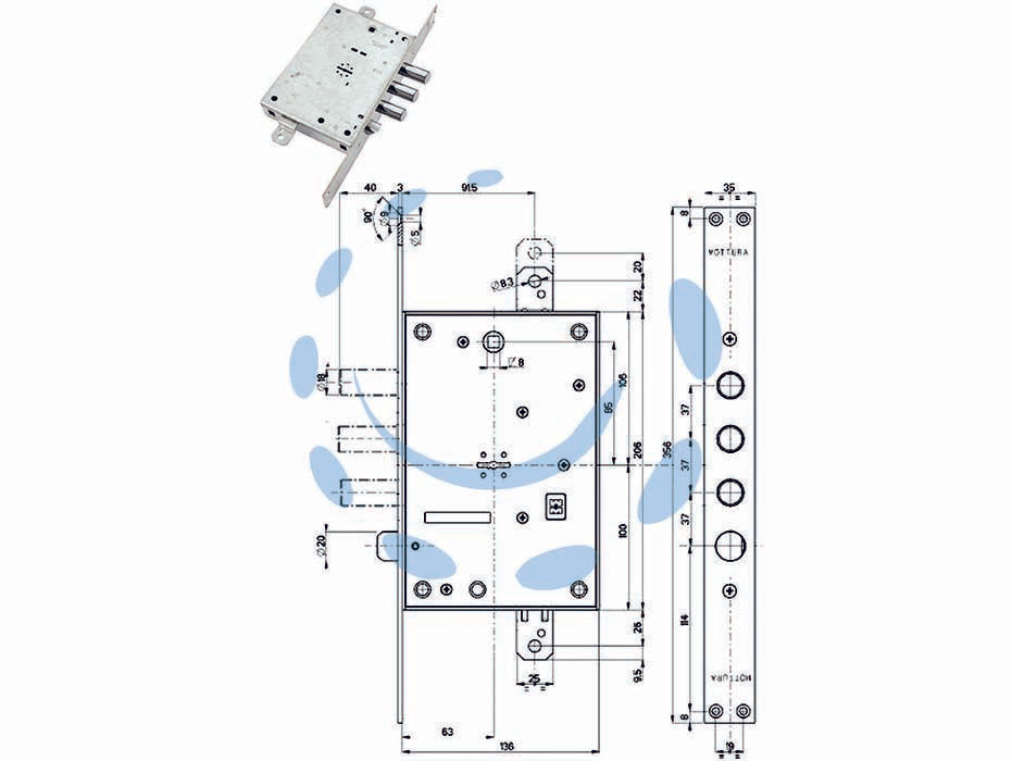 SERRATURA TRIPLICE INFILARE CON SCROCCO DOPPIA MAPPA BLINDATE 52771/37