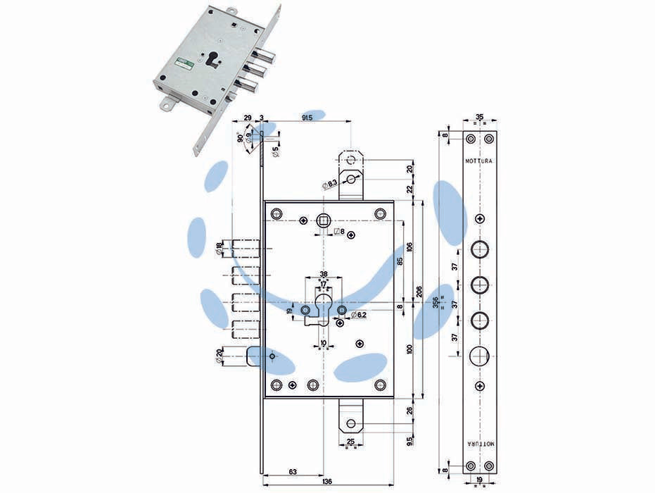 SERRATURA TRIPLICE INFILARE CON SCROCCO CIL. EUROPEO BLINDATE 85771/37