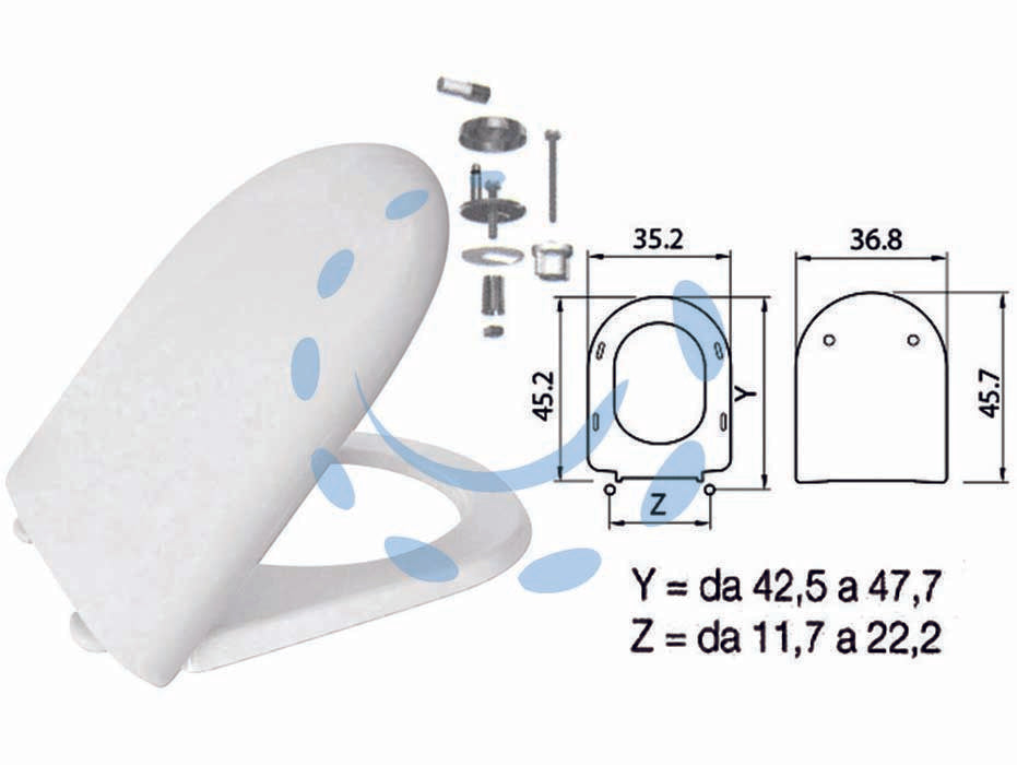 SEDILE WC IN TERMOINDURENTE "LUNA 2" BIANCO CERNIERE INOX H050