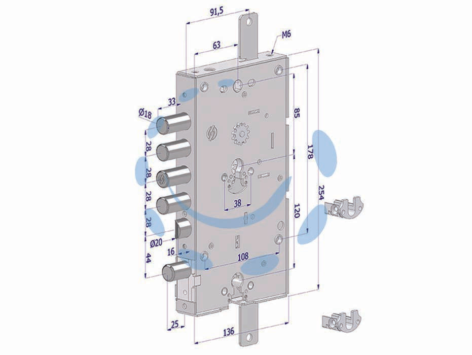 TRIPLE LOCK FOR ARMORED DOORS WITH REVERSIBLE EUROPEAN CYLINDER 268