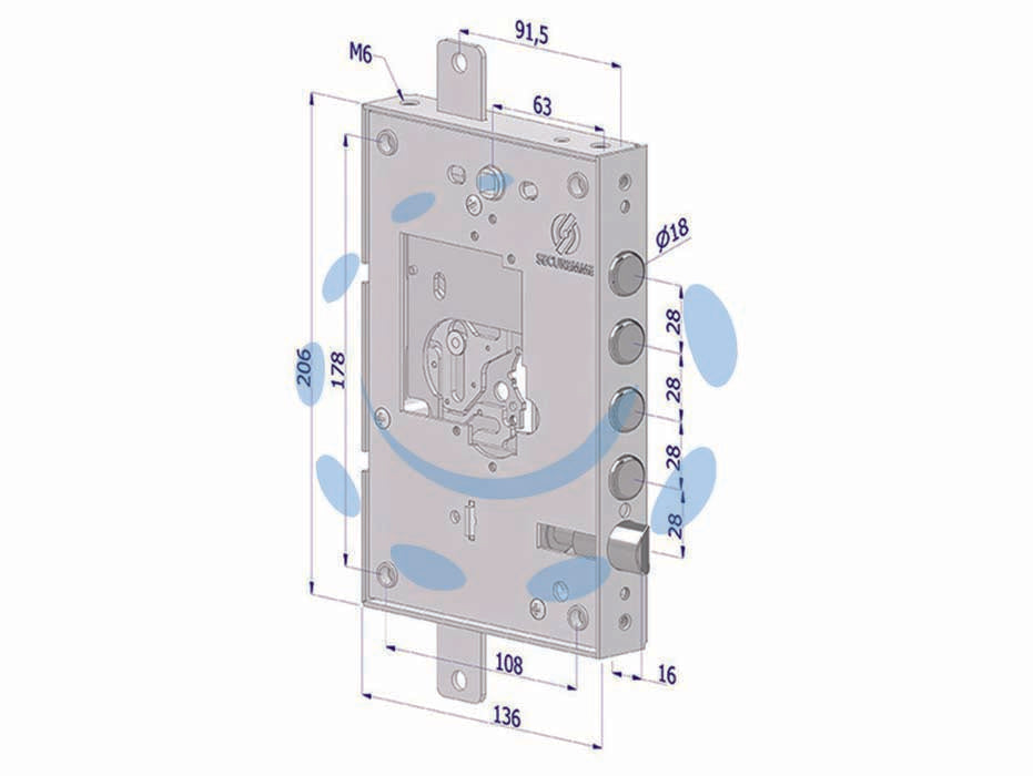 SERRATURA TRIPLICE APPLICARE PER PORTE BLINDATE NUDA S/CUORE INT.28 25