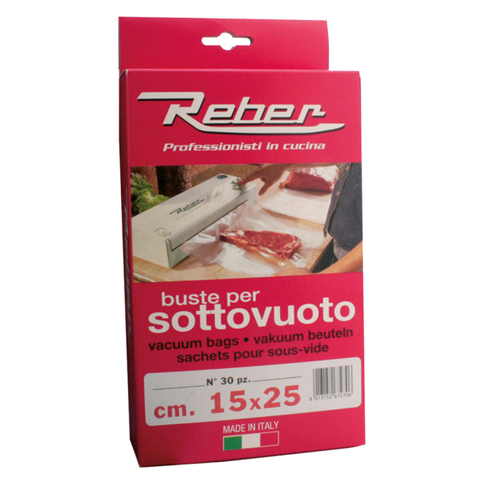 SACCHETTI PRETAGLIATI PER SOTTOVUOTO 15 x 25 cf.30 pz